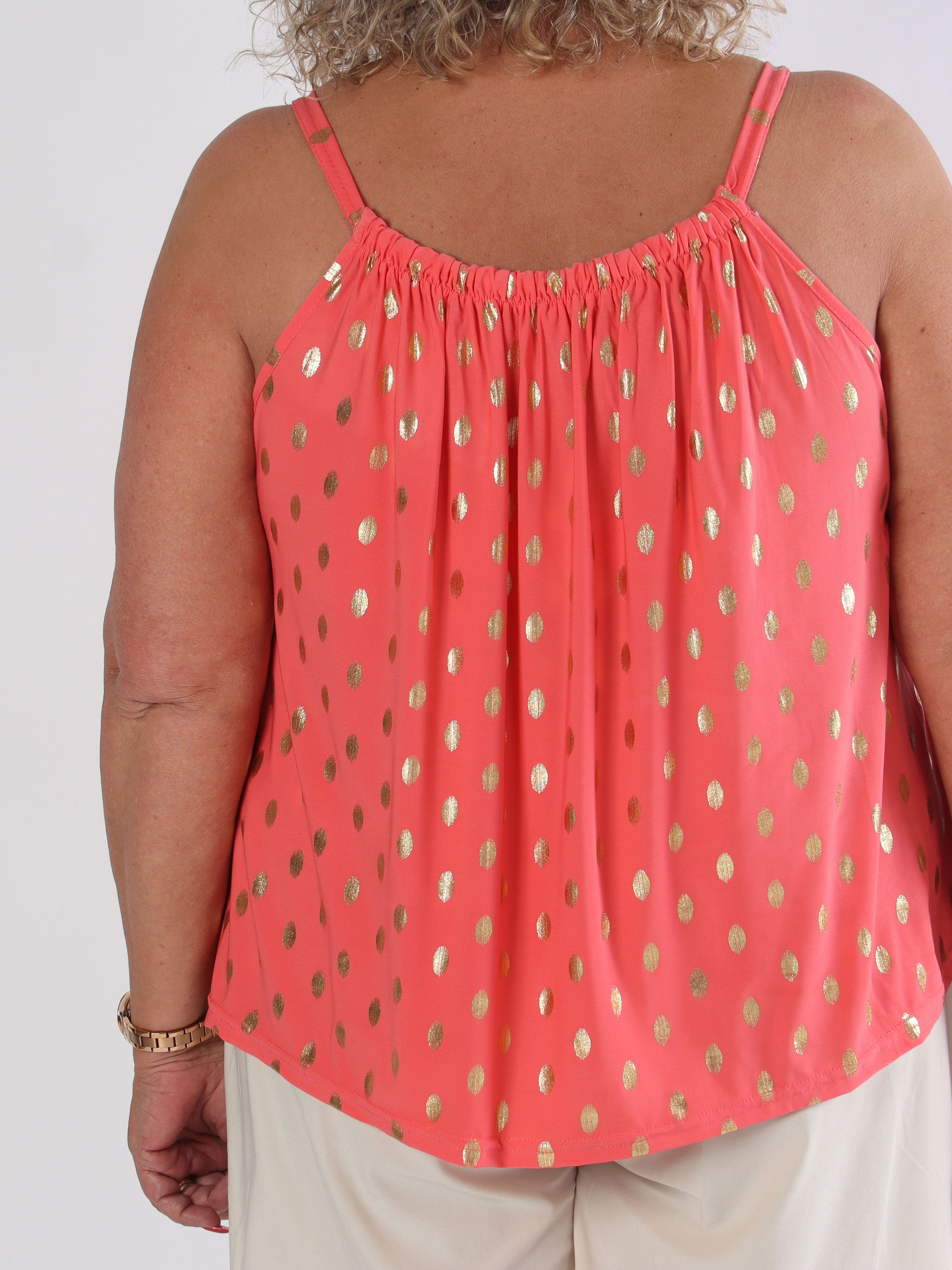 Sunlove Dot Top - Elastisk plus size stroptop med guld dutter